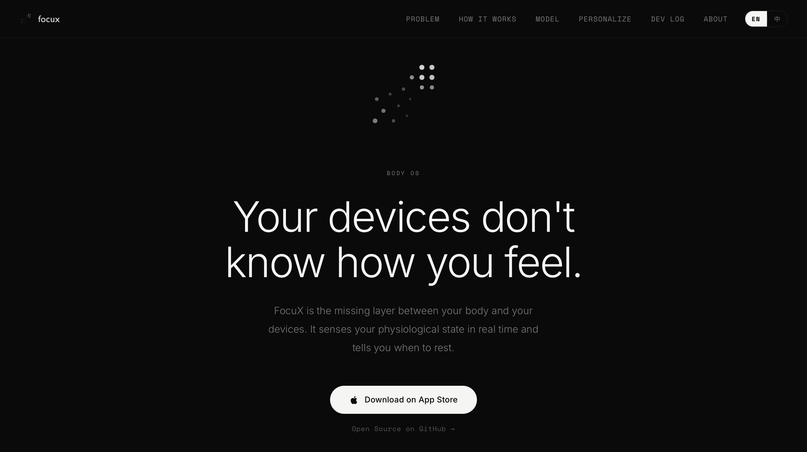 FocuX website introducing the body-aware system